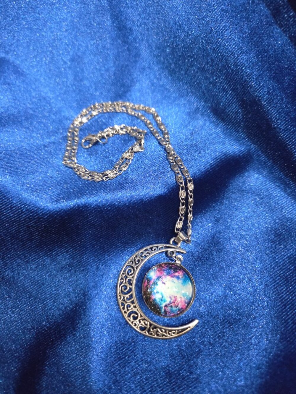 Crescent Moon Galaxy Pendant Necklace